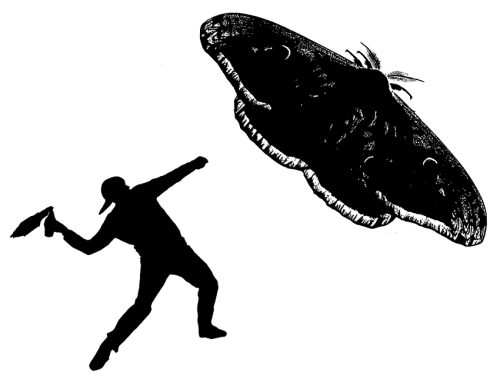 "Molotov-guy vs giant moth"